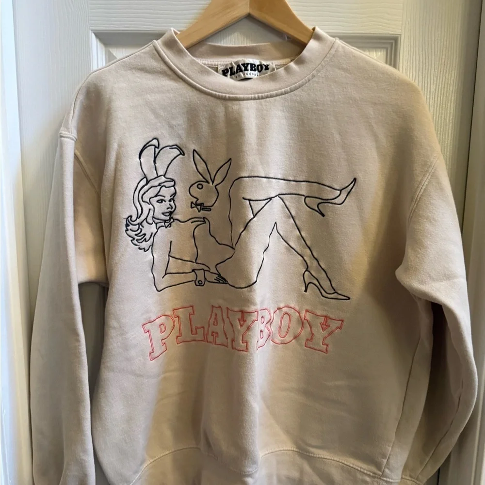 PACsun Late night Playboy Crew Neck Sweatshirt Adult M Cream Embroidered Ivy